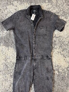 RomperJack, Men’s Washed Black Short-Sleeve Long Pants Denim Jumpsuit Romper